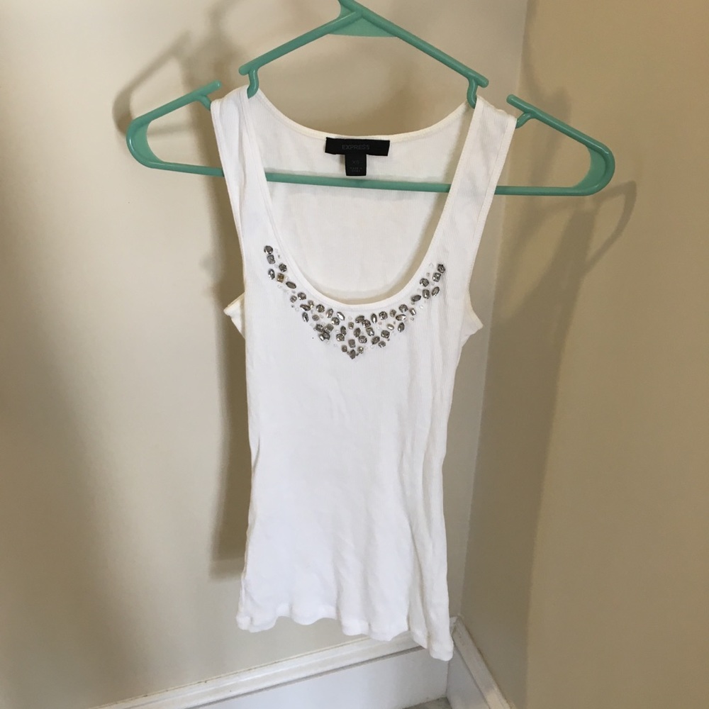 EXPRESS White Embellished Tank Top XS